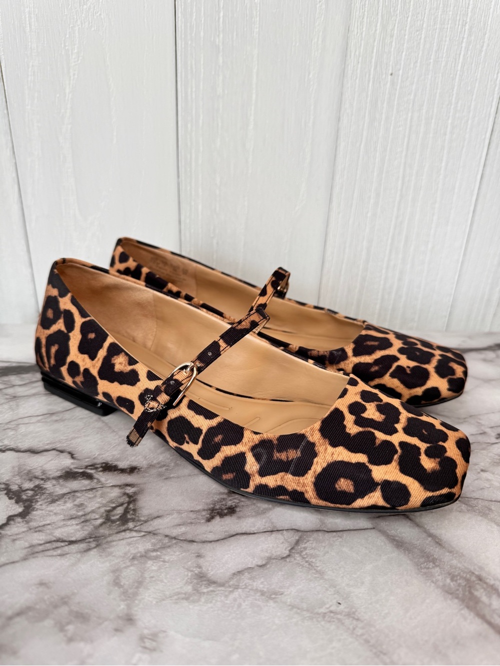 Franco Sarto Tinsley Leopard Print Mary Jane Flats Square Toe Shoes Size 7.5